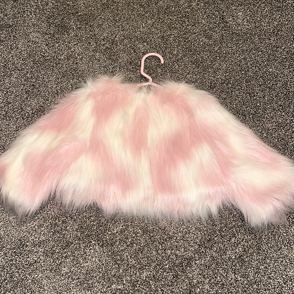 Perfect condition pink/white Oshkosh girls fur cape/jacket, size 12M.